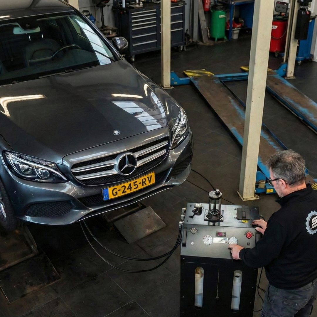 Automaatbak spoelen in de garage